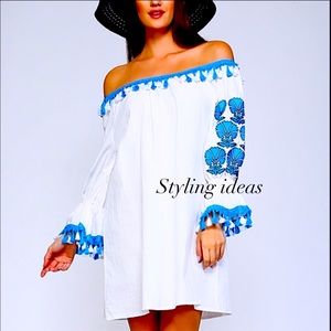 COPY - Off Shoulder Boho Embroidered short Dress